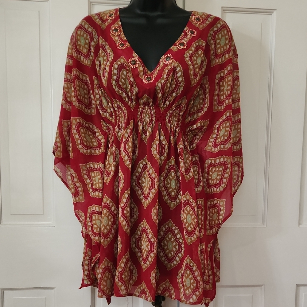 Sheer Red Bohemian Women's Top\swimsuit coverup - Brand: NewYork & Co. - Size: M